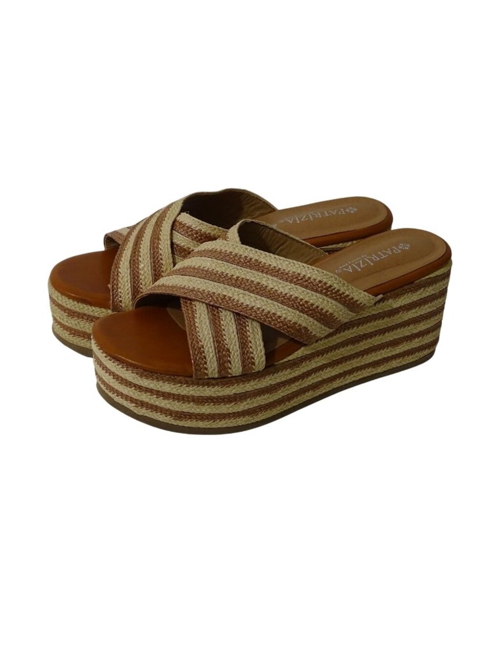Patrizia By Spring Step Woven Platform Sandals Tan Stripe Slip-On Women Size 8